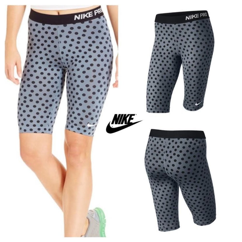 NWT NIKE PRO Women Polka Dot Bike Shorts 11" Inseam Base Layer Gym Run Yoga